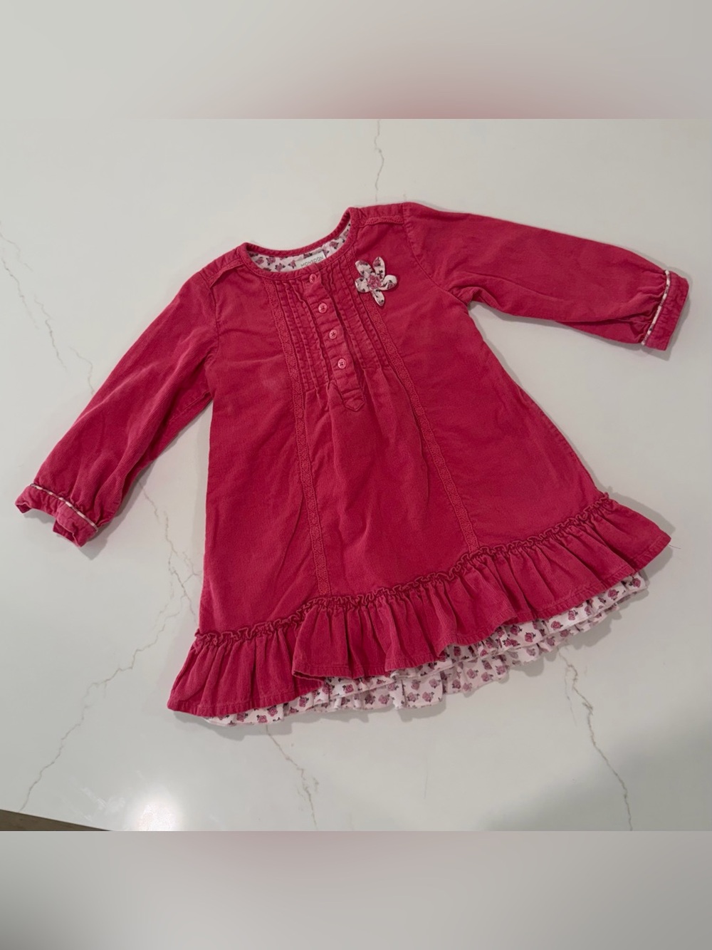 Monsoon Raspberry Pink Long-Sleeve Ruffle Dress